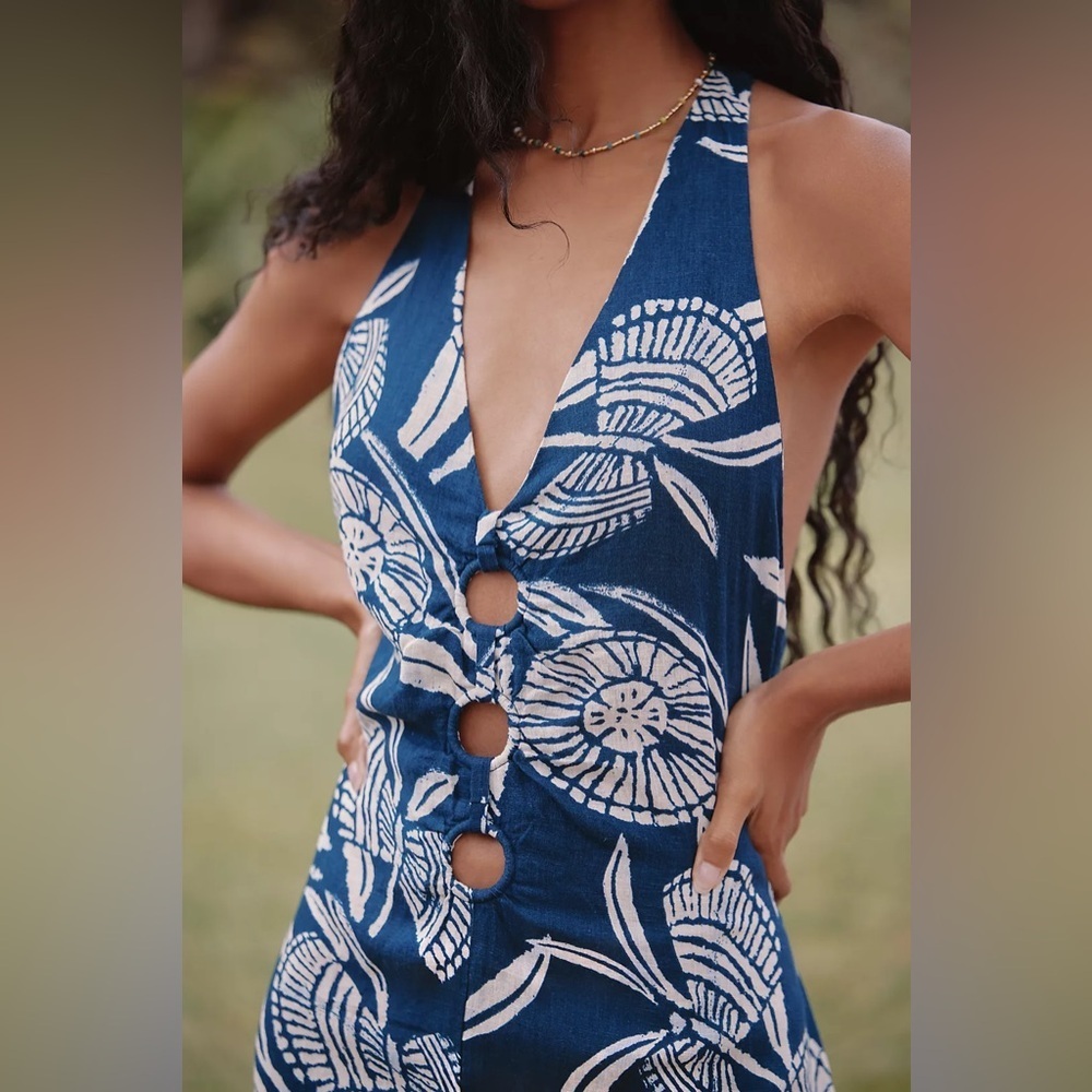 NWT By Anthropologie x Harlinah Teoh Size Small Plunge Linen Maxi Dress - Picture 5 of 8
